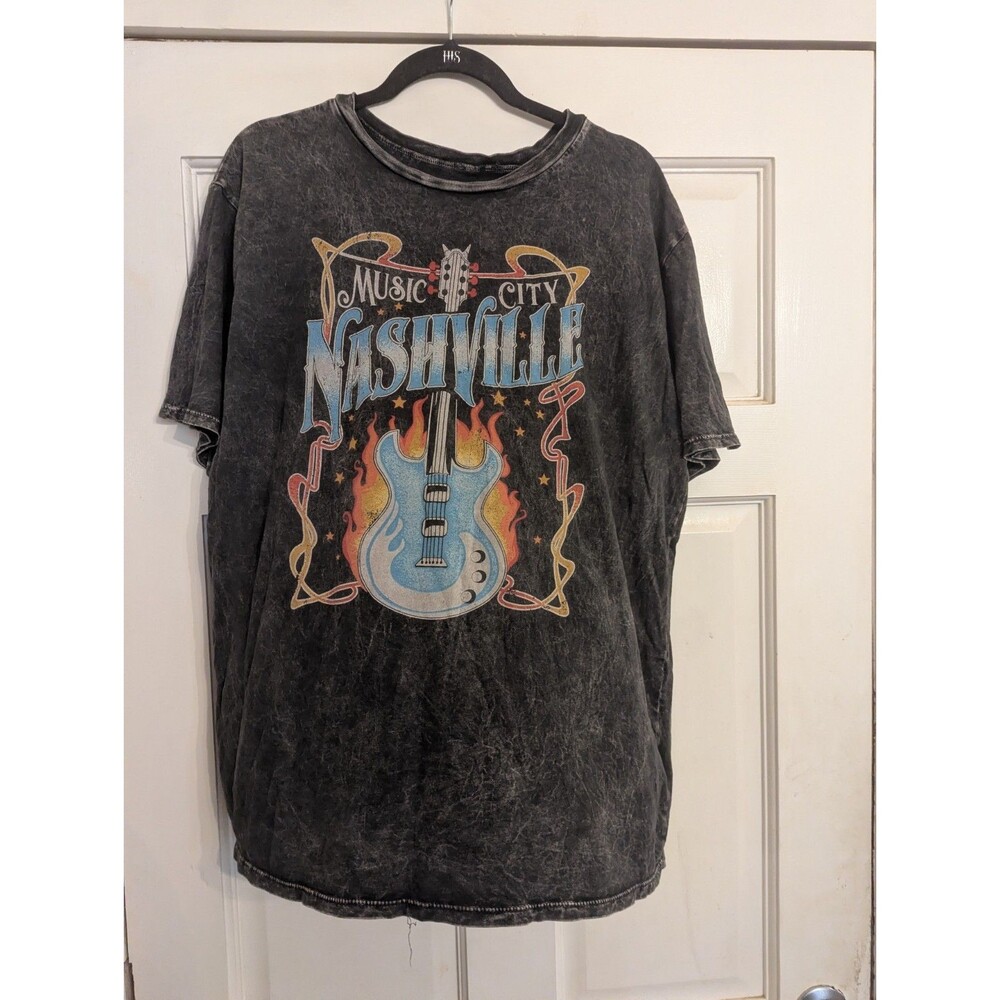 HRT & LUV Nashville "Music City" Flaming Guitar Graphic T-Shirt